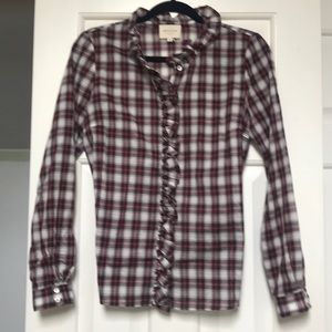 Sezane plaid blouse with ruffles